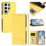 Custodia per telefono in ecopelle con chiusura magnetica e cinturino da polso, con motivo a cuoricini felici., For Galaxy S24 FE 5G, For Galaxy S24 Ultra 5G