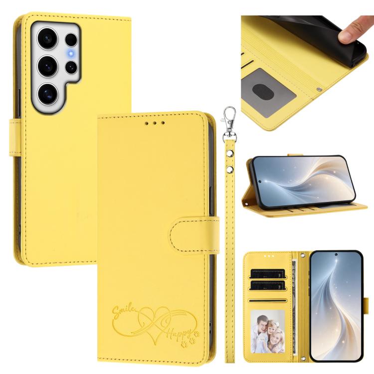 Custodia per telefono in ecopelle con chiusura magnetica e cinturino da polso, con motivo a cuoricini felici., For Galaxy S24 FE 5G, For Galaxy S24 Ultra 5G