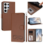 Custodia per telefono in ecopelle con chiusura magnetica e cinturino da polso, con motivo a cuoricini felici., For Galaxy S24 FE 5G, For Galaxy S24 Ultra 5G