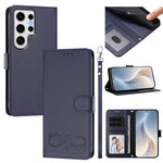 Custodia per telefono in ecopelle con chiusura magnetica e cinturino da polso, con motivo a cuoricini felici., For Galaxy S24 FE 5G, For Galaxy S24 Ultra 5G
