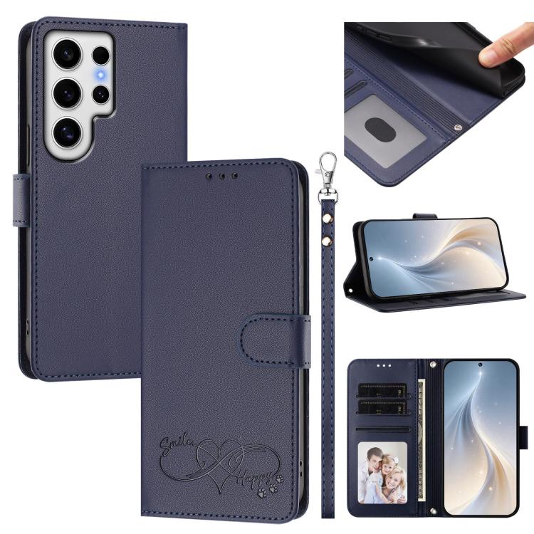 Custodia per telefono in ecopelle con chiusura magnetica e cinturino da polso, con motivo a cuoricini felici., For Galaxy S24 FE 5G, For Galaxy S24 Ultra 5G