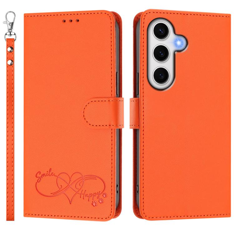 Custodia per telefono in ecopelle con chiusura magnetica e cinturino da polso, con motivo a cuoricini felici., For Galaxy S24 FE 5G, For Galaxy S24 Ultra 5G