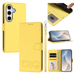 Custodia per telefono in ecopelle con chiusura magnetica e cinturino da polso, con motivo a cuoricini felici., For Galaxy S24 FE 5G, For Galaxy S24 Ultra 5G