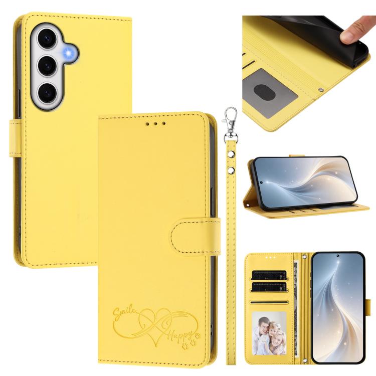 Custodia per telefono in ecopelle con chiusura magnetica e cinturino da polso, con motivo a cuoricini felici., For Galaxy S24 FE 5G, For Galaxy S24 Ultra 5G