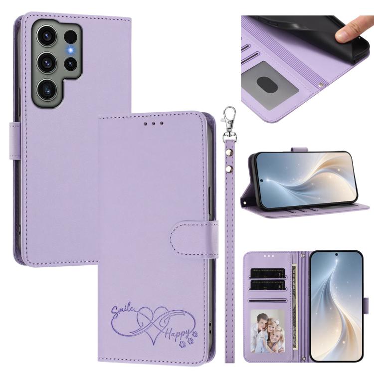Custodia per telefono in ecopelle con chiusura magnetica e cinturino da polso, con motivo a cuoricini felici., For Galaxy S23 FE 5G, For Galaxy S23 Ultra 5G
