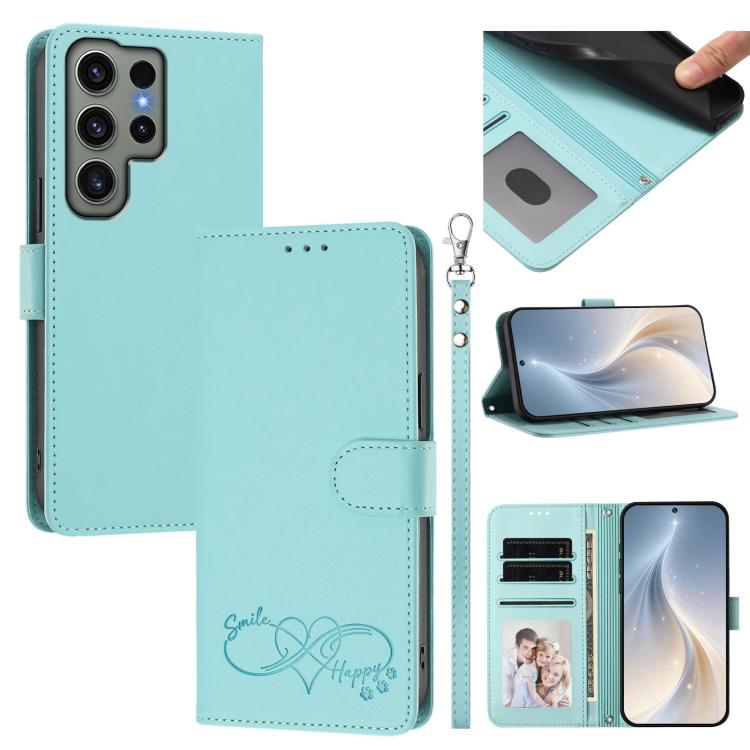 Custodia per telefono in ecopelle con chiusura magnetica e cinturino da polso, con motivo a cuoricini felici., For Galaxy S23 FE 5G, For Galaxy S23 Ultra 5G