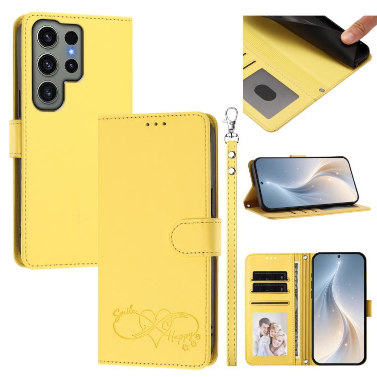 Custodia per telefono in ecopelle con chiusura magnetica e cinturino da polso, con motivo a cuoricini felici., For Galaxy S23 FE 5G, For Galaxy S23 Ultra 5G