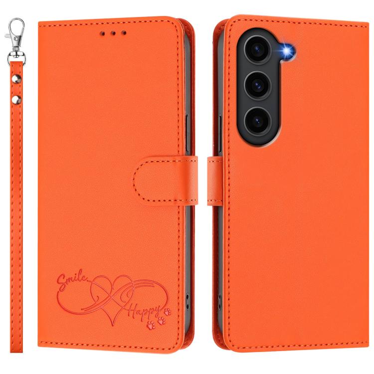 Custodia per telefono in ecopelle con chiusura magnetica e cinturino da polso, con motivo a cuoricini felici., For Galaxy S23+ 5G, For Galaxy S23 5G