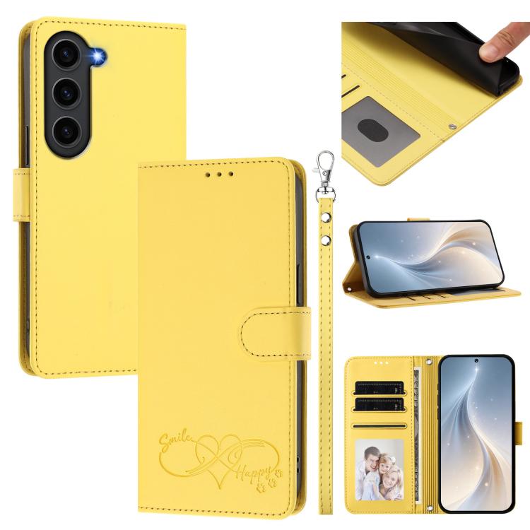 Custodia per telefono in ecopelle con chiusura magnetica e cinturino da polso, con motivo a cuoricini felici., For Galaxy S23+ 5G, For Galaxy S23 5G
