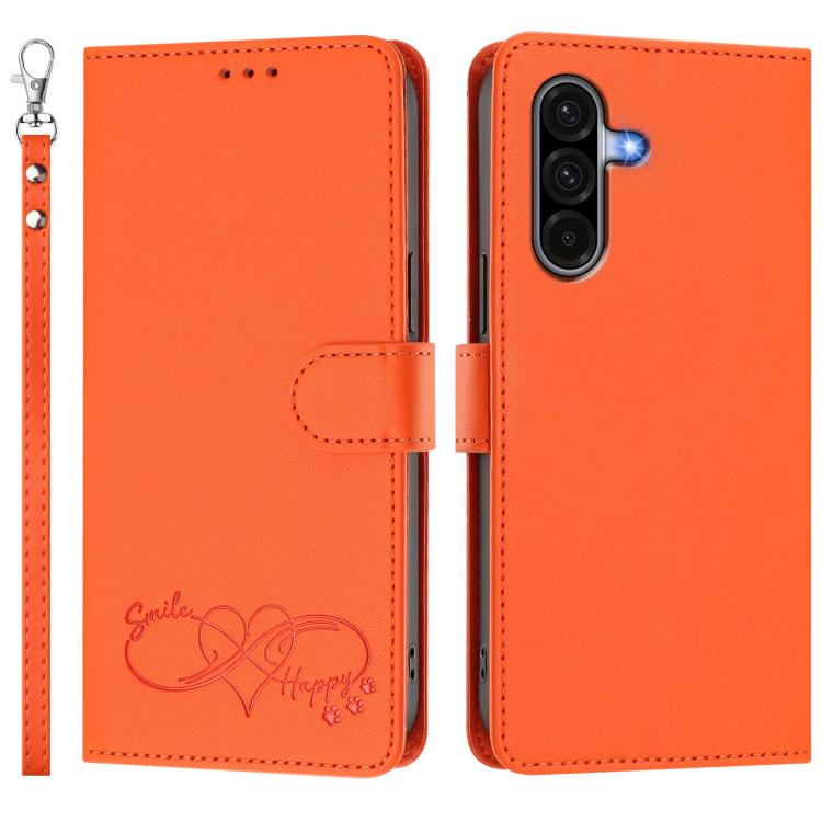 Custodia per telefono in ecopelle con chiusura magnetica e cinturino da polso, con motivo a cuoricini felici., For Galaxy M36 5G, For Galaxy A17 4G / 5G / A26 5G