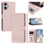 Custodia per telefono in ecopelle con chiusura magnetica e cinturino da polso, con motivo a cuoricini felici., For Galaxy A27 5G, For Galaxy A25e / A25 5G JP