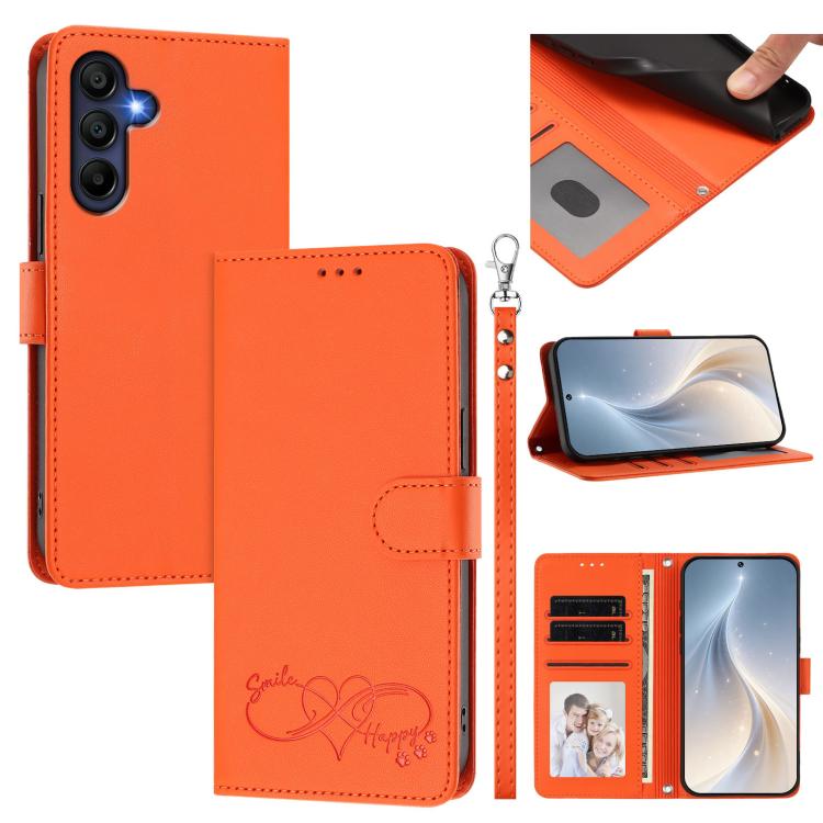 Custodia per telefono in ecopelle con chiusura magnetica e cinturino da polso, con motivo a cuoricini felici., For Galaxy A26 5G, For Galaxy A36 5G