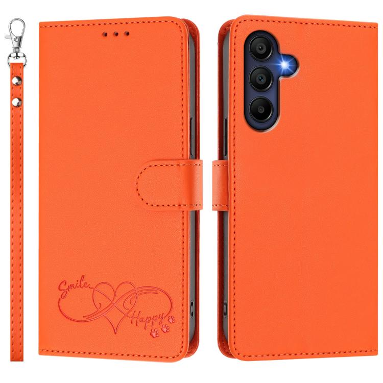 Custodia per telefono in ecopelle con chiusura magnetica e cinturino da polso, con motivo a cuoricini felici., For Galaxy A26 5G, For Galaxy A36 5G