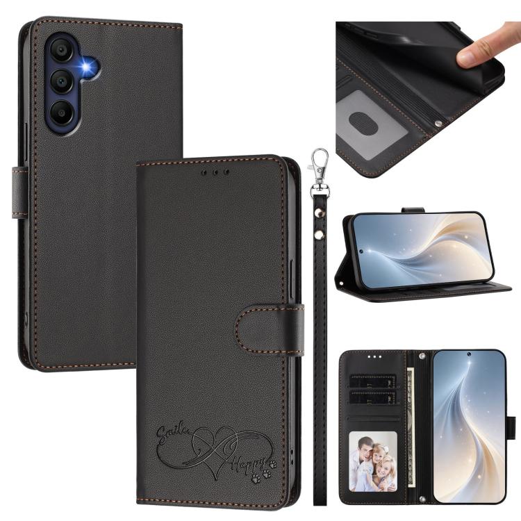 Custodia per telefono in ecopelle con chiusura magnetica e cinturino da polso, con motivo a cuoricini felici., For Galaxy A26 5G, For Galaxy A36 5G