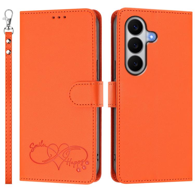 Custodia per telefono in ecopelle con chiusura magnetica e cinturino da polso, con motivo a cuoricini felici., For Galaxy A27 5G, For Galaxy A25e / A25 5G JP