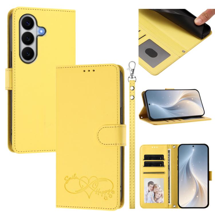 Custodia per telefono in ecopelle con chiusura magnetica e cinturino da polso, con motivo a cuoricini felici., For Galaxy A27 5G, For Galaxy A25e / A25 5G JP