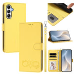 Custodia per telefono in ecopelle con chiusura magnetica e cinturino da polso, con motivo a cuoricini felici., For Galaxy A14 4G / 5G, For Galaxy A34 5G