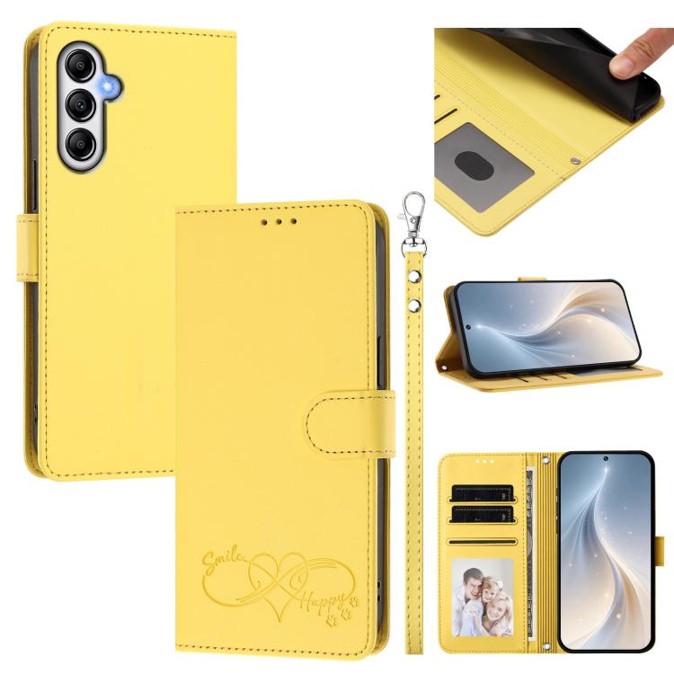 Custodia per telefono in ecopelle con chiusura magnetica e cinturino da polso, con motivo a cuoricini felici., For Galaxy A35 5G, For Galaxy M34 / F34 5G