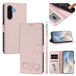 Custodia per telefono in ecopelle con chiusura magnetica e cinturino da polso, con motivo a cuoricini felici., For Galaxy A26 5G, For Galaxy A36 5G