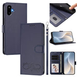 Custodia per telefono in ecopelle con chiusura magnetica e cinturino da polso, con motivo a cuoricini felici., For Galaxy F16 / M16 5G, For Galaxy F06 / M06 5G