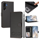 Custodia per telefono in ecopelle con chiusura magnetica e cinturino da polso, con motivo a cuoricini felici., For Galaxy F16 / M16 5G, For Galaxy F06 / M06 5G