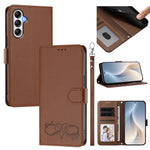 Custodia per telefono in ecopelle con chiusura magnetica e cinturino da polso, con motivo a cuoricini felici., For Galaxy M14 5G, For Galaxy A24 4G