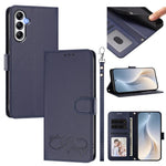 Custodia per telefono in ecopelle con chiusura magnetica e cinturino da polso, con motivo a cuoricini felici., For Galaxy M14 5G, For Galaxy A24 4G