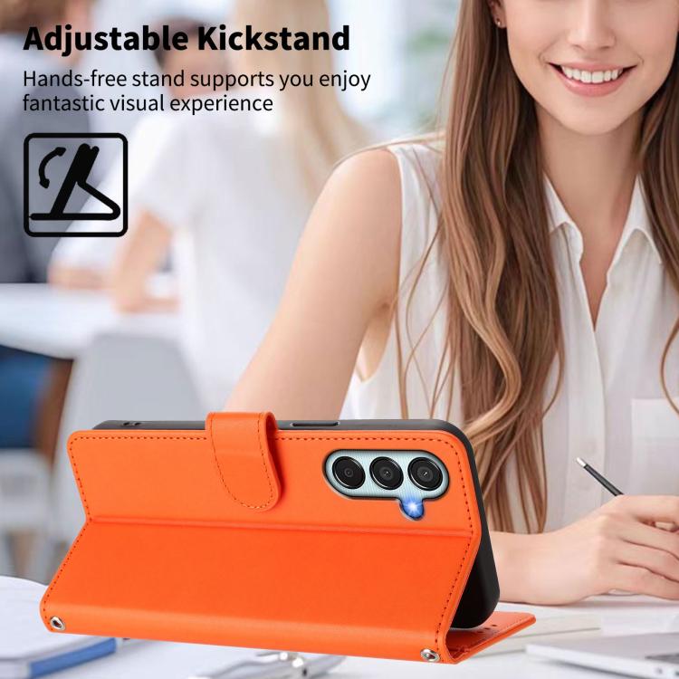 Custodia per telefono in ecopelle con chiusura magnetica e cinturino da polso, con motivo a cuoricini felici., For Galaxy M15 / F15 5G, For Galaxy XCover7