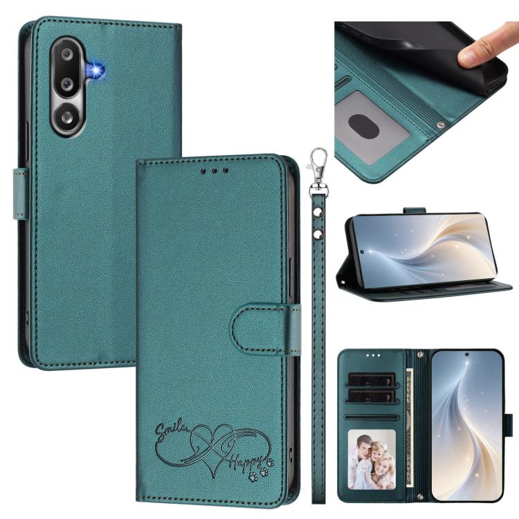 Custodia per telefono in ecopelle con chiusura magnetica e cinturino da polso, con motivo a cuoricini felici., For Galaxy M36 5G, For Galaxy A17 4G / 5G / A26 5G