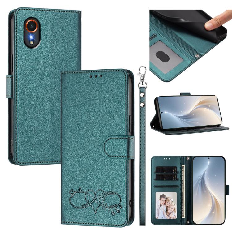 Custodia per telefono in ecopelle con chiusura magnetica e cinturino da polso, con motivo a cuoricini felici., For Galaxy M15 / F15 5G, For Galaxy XCover7