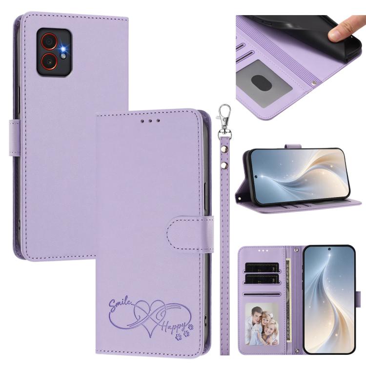 Custodia per telefono in ecopelle con chiusura magnetica e cinturino da polso, con motivo a cuoricini felici., For Galaxy M55 / C55 5G, For Galaxy XCover7 Pro