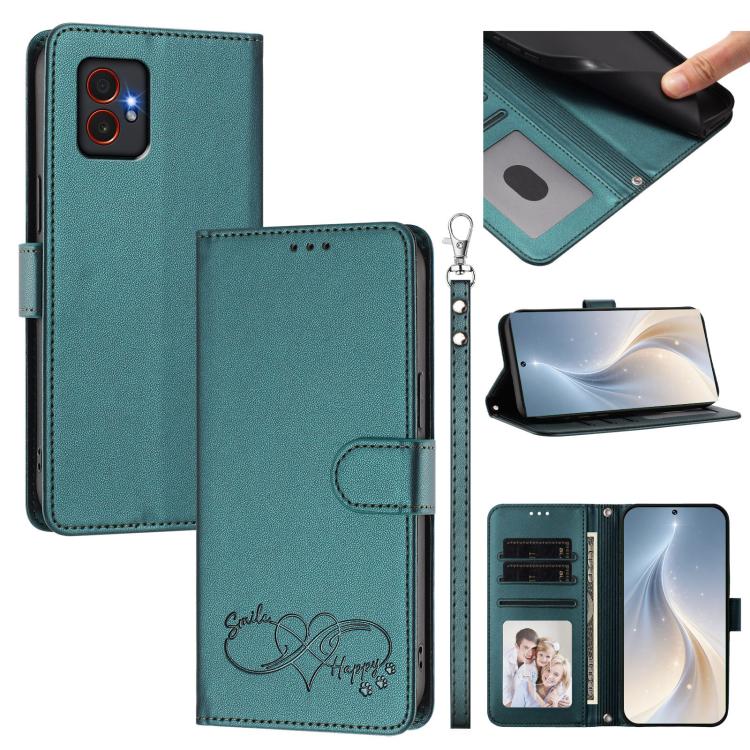Custodia per telefono in ecopelle con chiusura magnetica e cinturino da polso, con motivo a cuoricini felici., For Galaxy M55 / C55 5G, For Galaxy XCover7 Pro