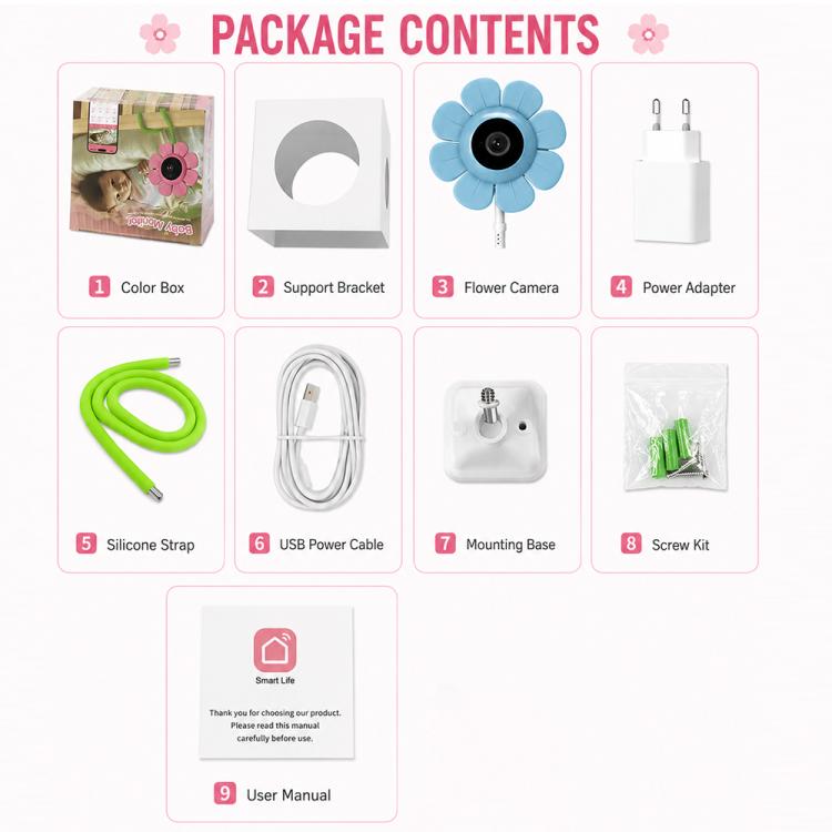 Baby Monitor V1 4MP con design a fiore e plug EU/US