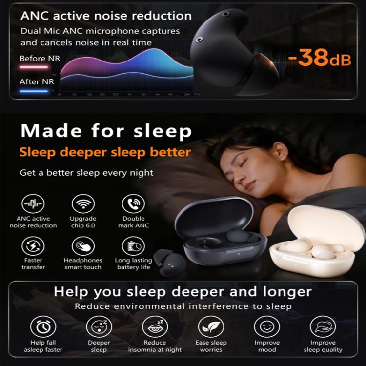 Auricolari Bluetooth S1 con cancellazione attiva del rumore (ANC) per dormire