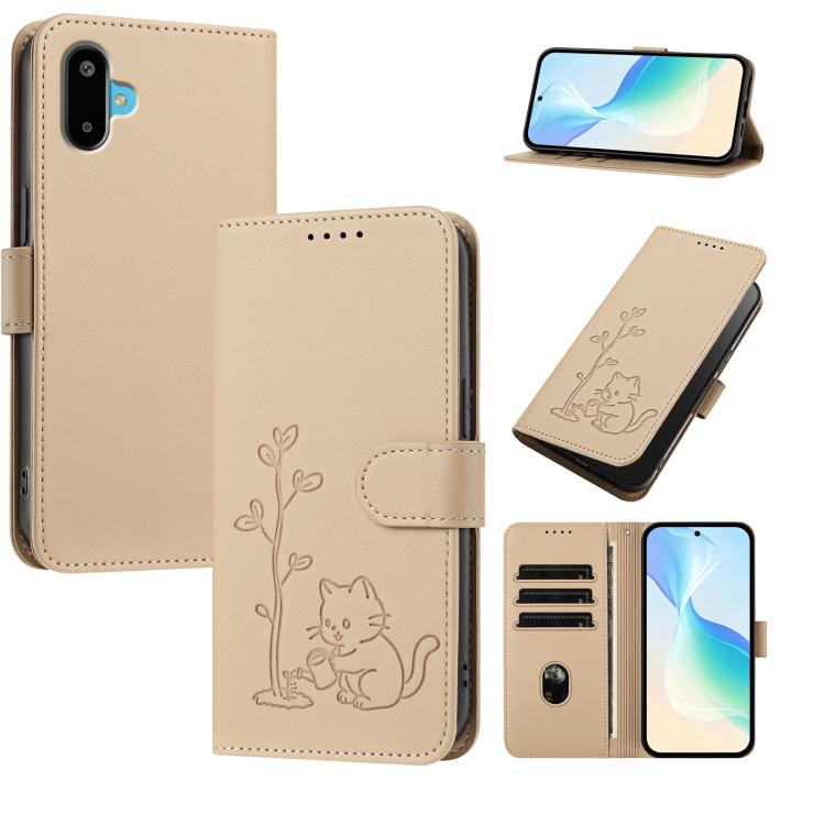 Custodia per telefono in ecopelle con fibbia a forma di albero e gatto YX0014, con cordino., For Galaxy F16 5G, For Galaxy F06 5G