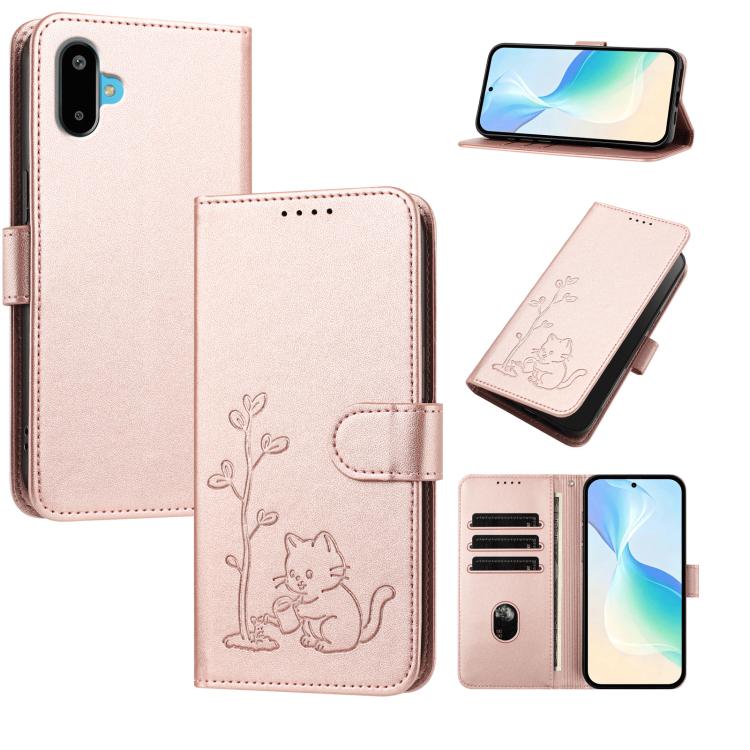 Custodia per telefono in ecopelle con fibbia a forma di albero e gatto YX0014, con cordino., For Galaxy F16 5G, For Galaxy F06 5G