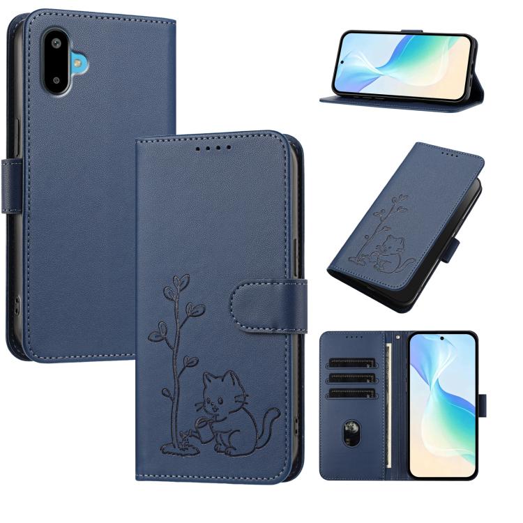 Custodia per telefono in ecopelle con fibbia a forma di albero e gatto YX0014, con cordino., For Galaxy F16 5G, For Galaxy F06 5G