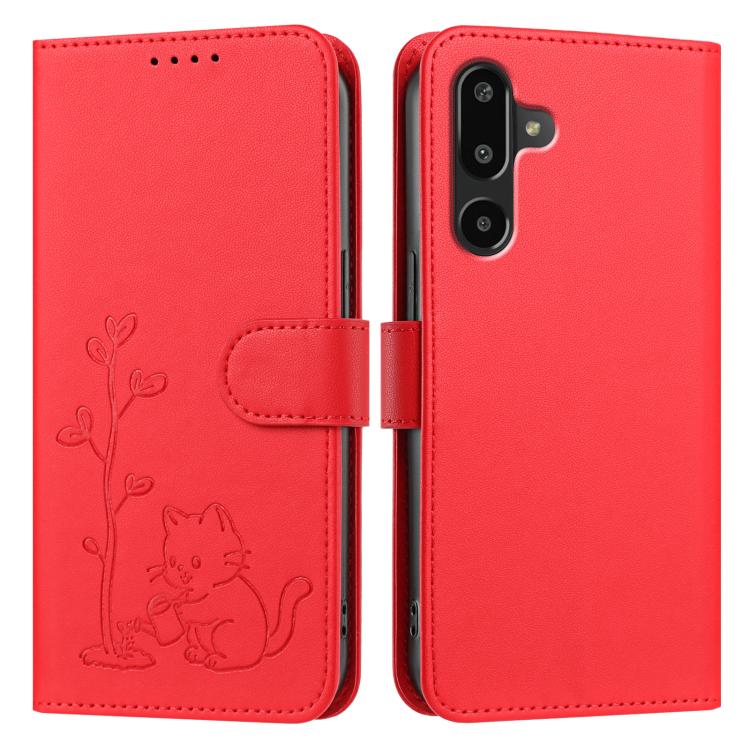 Custodia per telefono in ecopelle con fibbia a forma di albero e gatto YX0014, con cordino., For Galaxy F16 5G, For Galaxy F06 5G