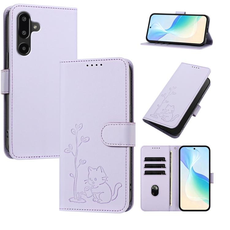 Custodia per telefono in ecopelle con fibbia a forma di albero e gatto YX0014, con cordino., For Galaxy F16 5G, For Galaxy F06 5G