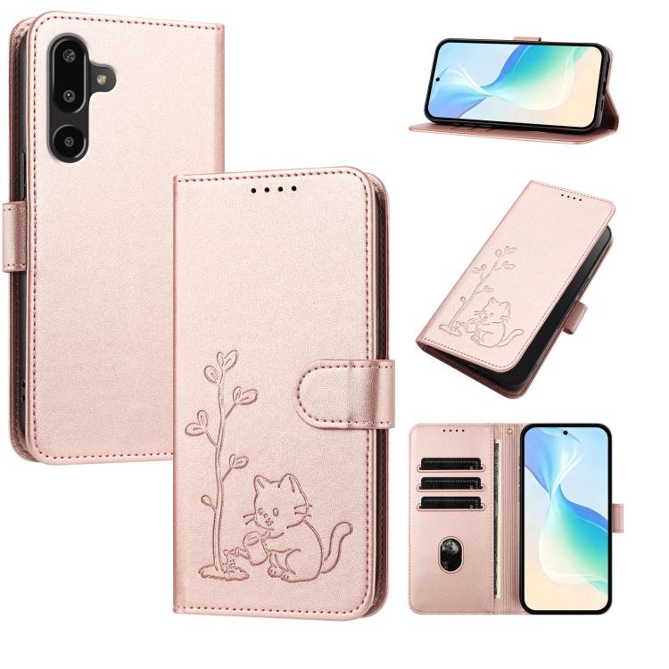 Custodia per telefono in ecopelle con fibbia a forma di albero e gatto YX0014, con cordino., For Galaxy F16 5G, For Galaxy F06 5G