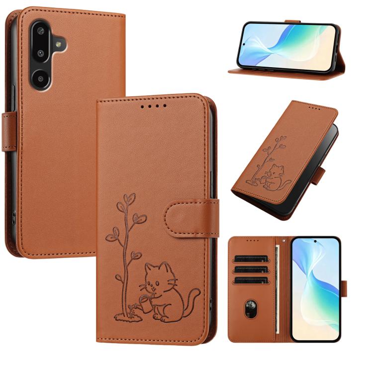 Custodia per telefono in ecopelle con fibbia a forma di albero e gatto YX0014, con cordino., For Galaxy F16 5G, For Galaxy F06 5G