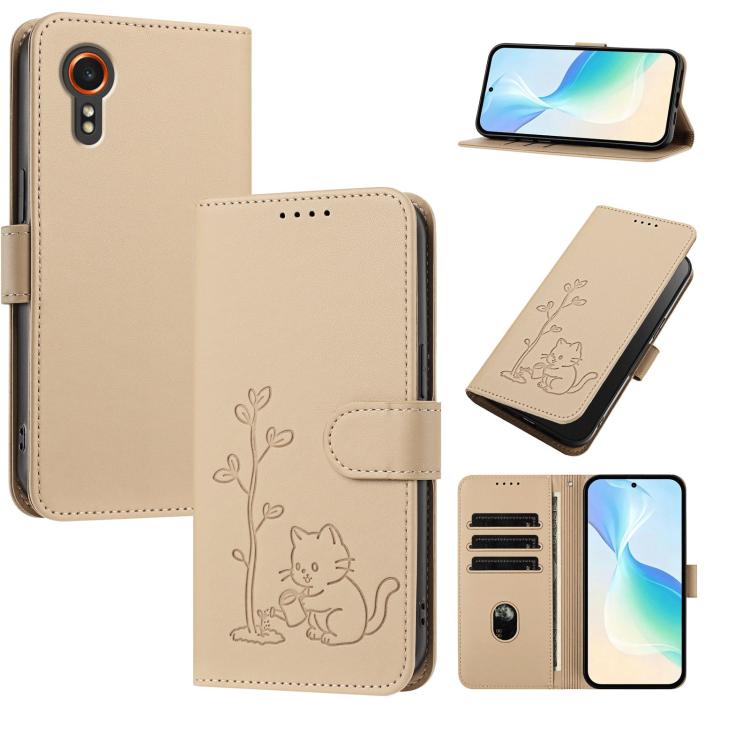 Custodia per telefono in ecopelle con fibbia a forma di albero e gatto YX0014, con cordino., For Galaxy XCover7 Pro, For Galaxy XCover7