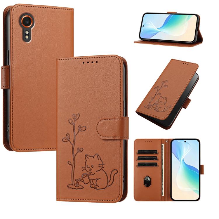 Custodia per telefono in ecopelle con fibbia a forma di albero e gatto YX0014, con cordino., For Galaxy XCover7 Pro, For Galaxy XCover7