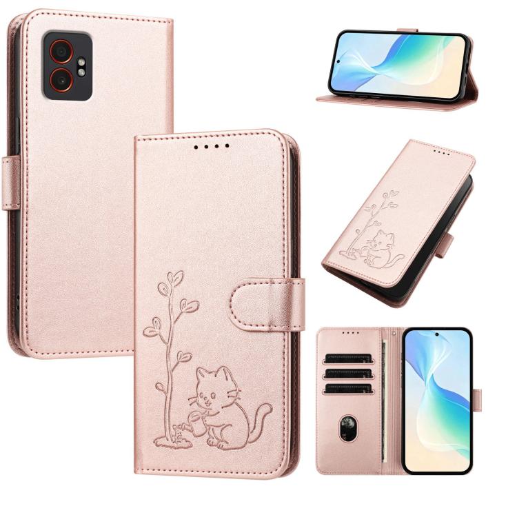 Custodia per telefono in ecopelle con fibbia a forma di albero e gatto YX0014, con cordino., For Galaxy XCover7 Pro, For Galaxy XCover7