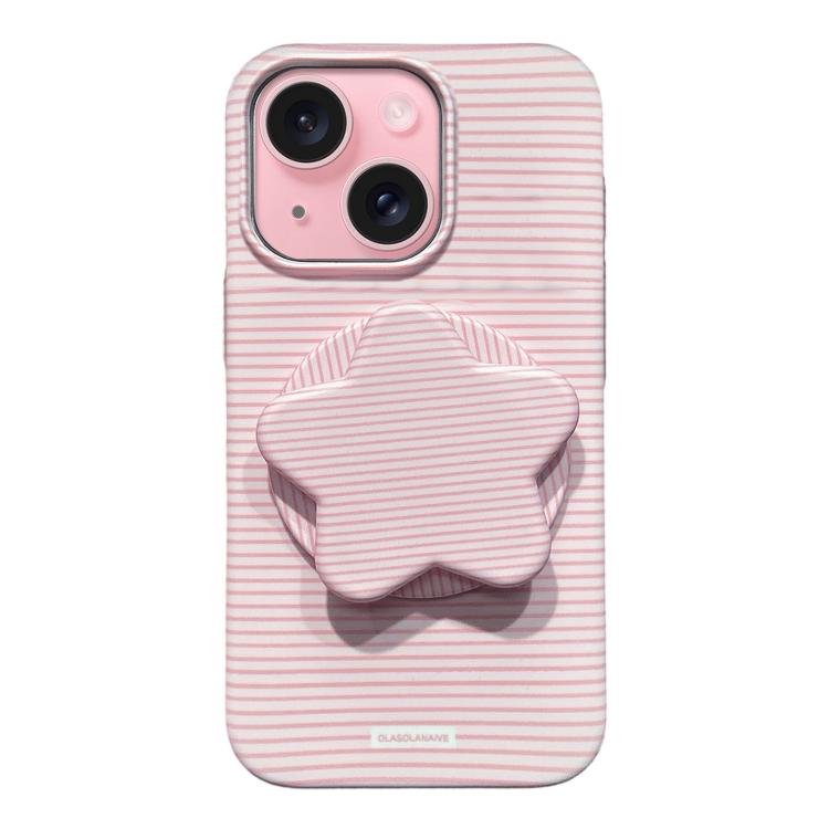 Custodia per telefono in PC a righe Macaron con copertura completa e supporto a stella, For iPhone 15, For iPhone 14 Plus, For iPhone 14, For iPhone 14 Pro