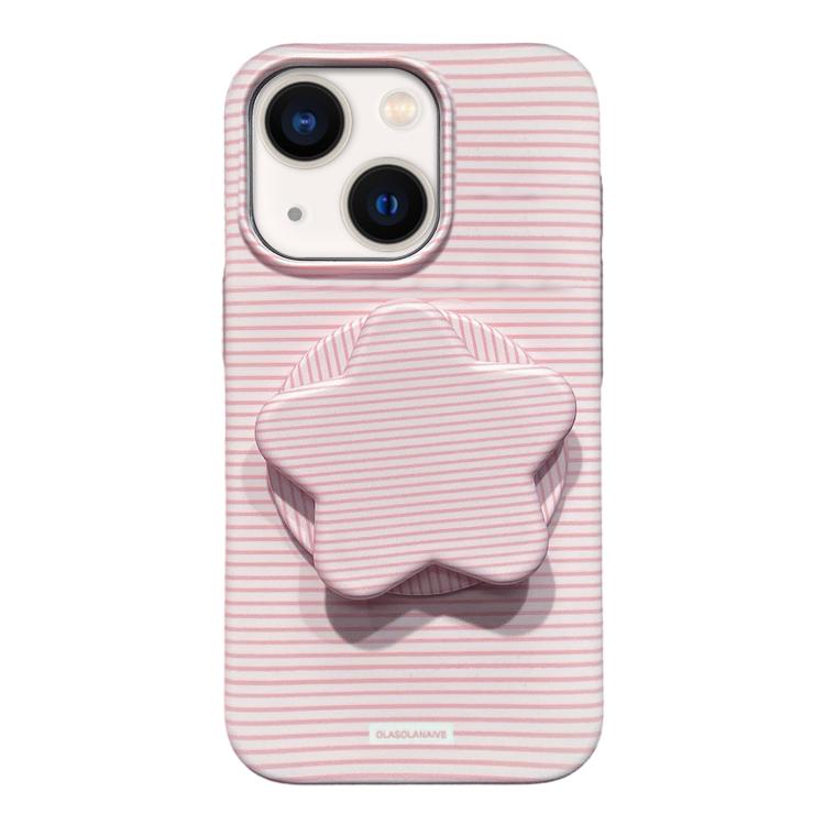 Custodia per telefono in PC a righe Macaron con copertura completa e supporto a stella, For iPhone 15, For iPhone 14 Plus, For iPhone 14, For iPhone 14 Pro