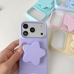 Custodia per telefono in PC a righe Macaron con copertura completa e supporto a stella, For iPhone 16, For iPhone 15 Pro Max, For iPhone 15 Pro, For iPhone 15 Plus