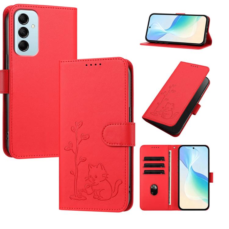 Custodia per telefono in ecopelle con fibbia a forma di albero e gatto YX0014, con cordino., For Galaxy M14 5G