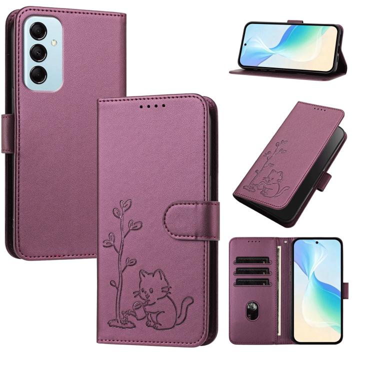 Custodia per telefono in ecopelle con fibbia a forma di albero e gatto YX0014, con cordino., For Galaxy M14 5G