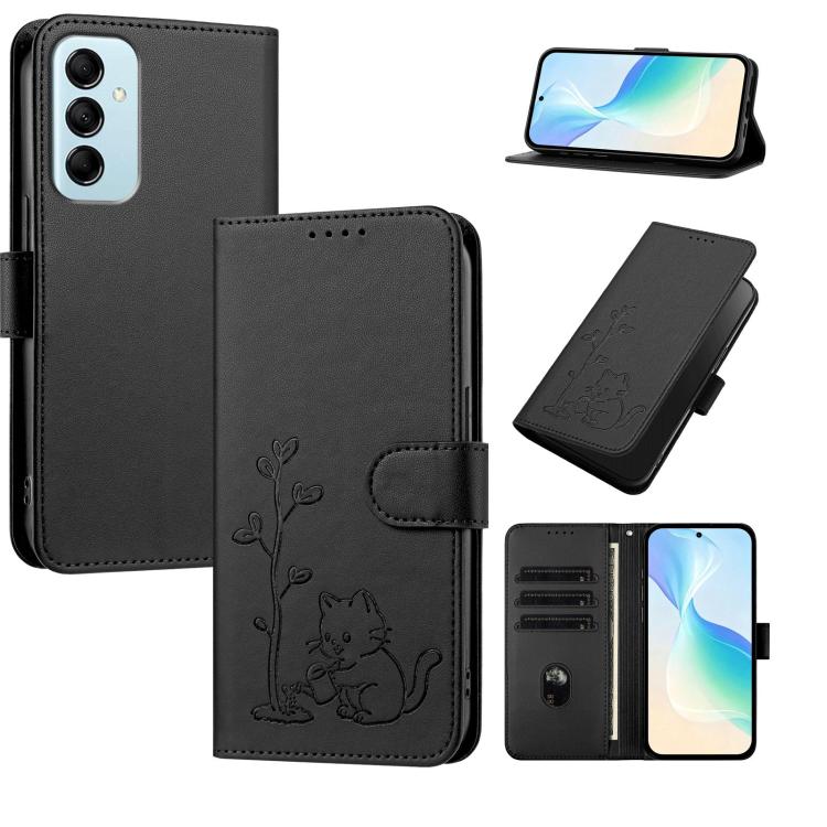 Custodia per telefono in ecopelle con fibbia a forma di albero e gatto YX0014, con cordino., For Galaxy M14 5G
